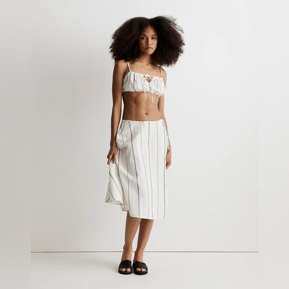 NWT Madewell Side-Tie Cover-Up Midi Skirt in Stripe M - Picture 1 of 8